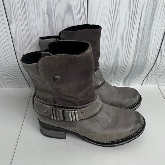 Dromedaris Boots Womens 40 Kikka Side Zip Biker Ankle Bootie Grey Leather Heels - Picture 1 of 8